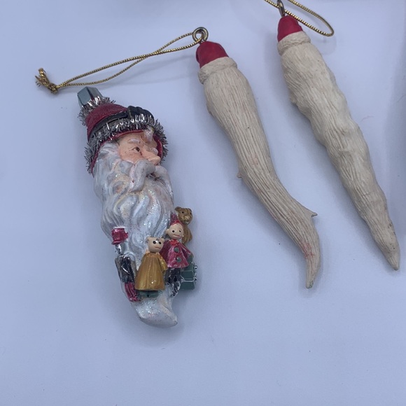 Bundle of Vintage Santa Claus Christmas Tree Ornaments Icicles Trinket Box - Picture 3 of 5